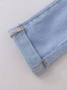 SHEIN Young Girl Ripped Frayed Bleach Wash Jeans - Light Wash - View 6