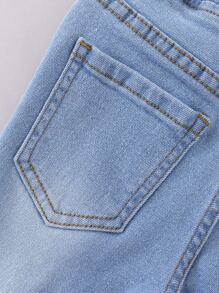 SHEIN Young Girl Ripped Frayed Bleach Wash Jeans - Light Wash - View 8