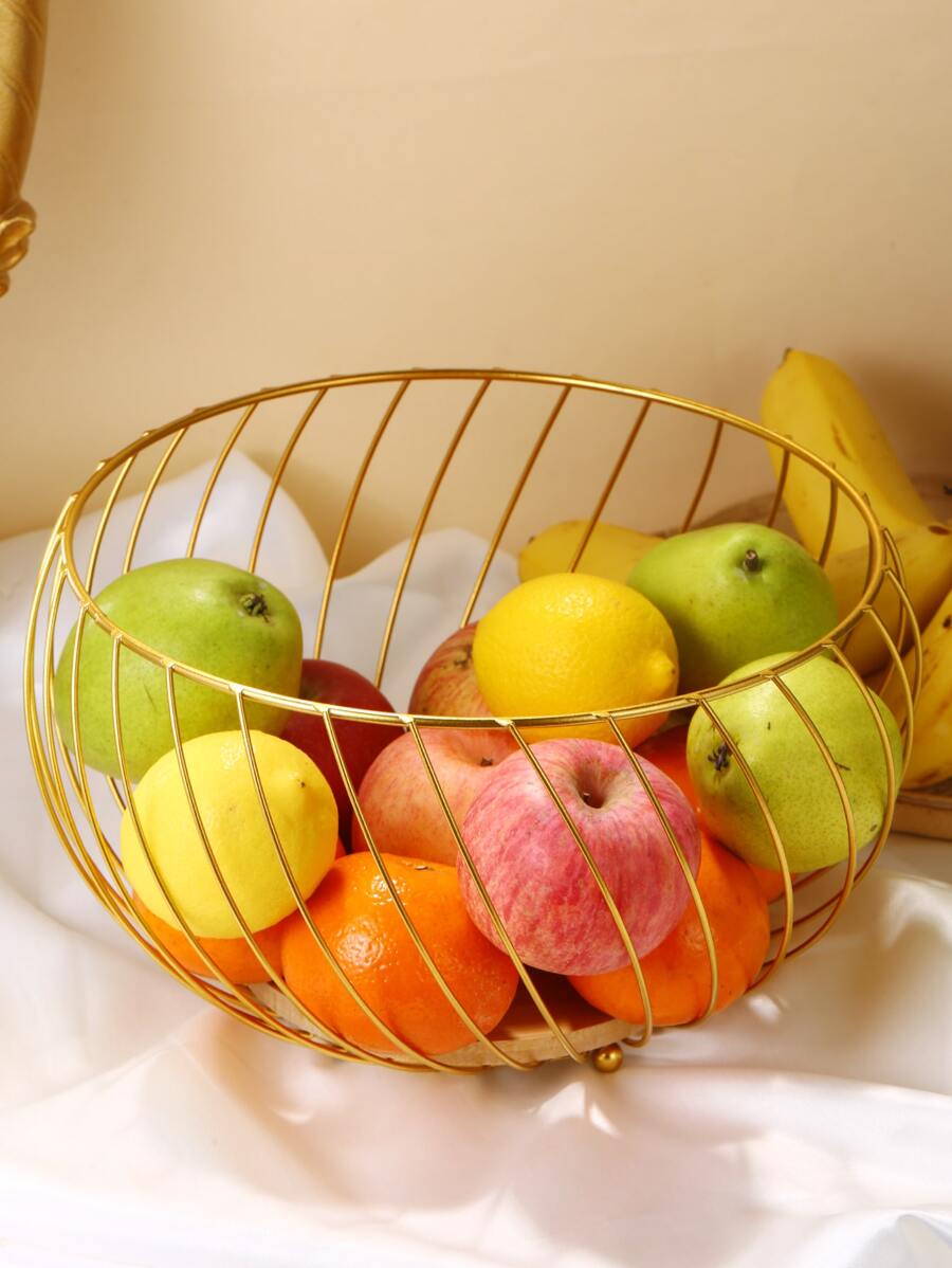 1 khay sắt, khay trái cây trơn tối giản cho nhà bếp - Vàng - Xem 1