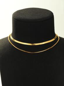 1 Gold Double Chain Necklace - Yellow Gold - View 2