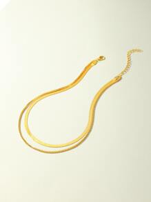 1 Gold Double Chain Necklace - Yellow Gold - View 3
