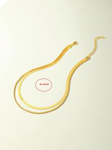 1 Gold Double Chain Necklace - Yellow Gold - View 4