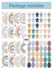 4入组/套PVC牆貼,現代星星和彩虹樣式牆貼 - 彩色 - 查看 5