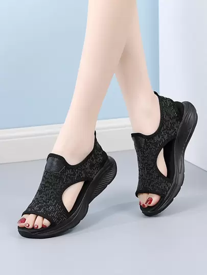 New Summer Style Night Light Sports Sandals For Women, Fashionable & Simple Peep-Toe Mesh Plus Size Flat Shoes