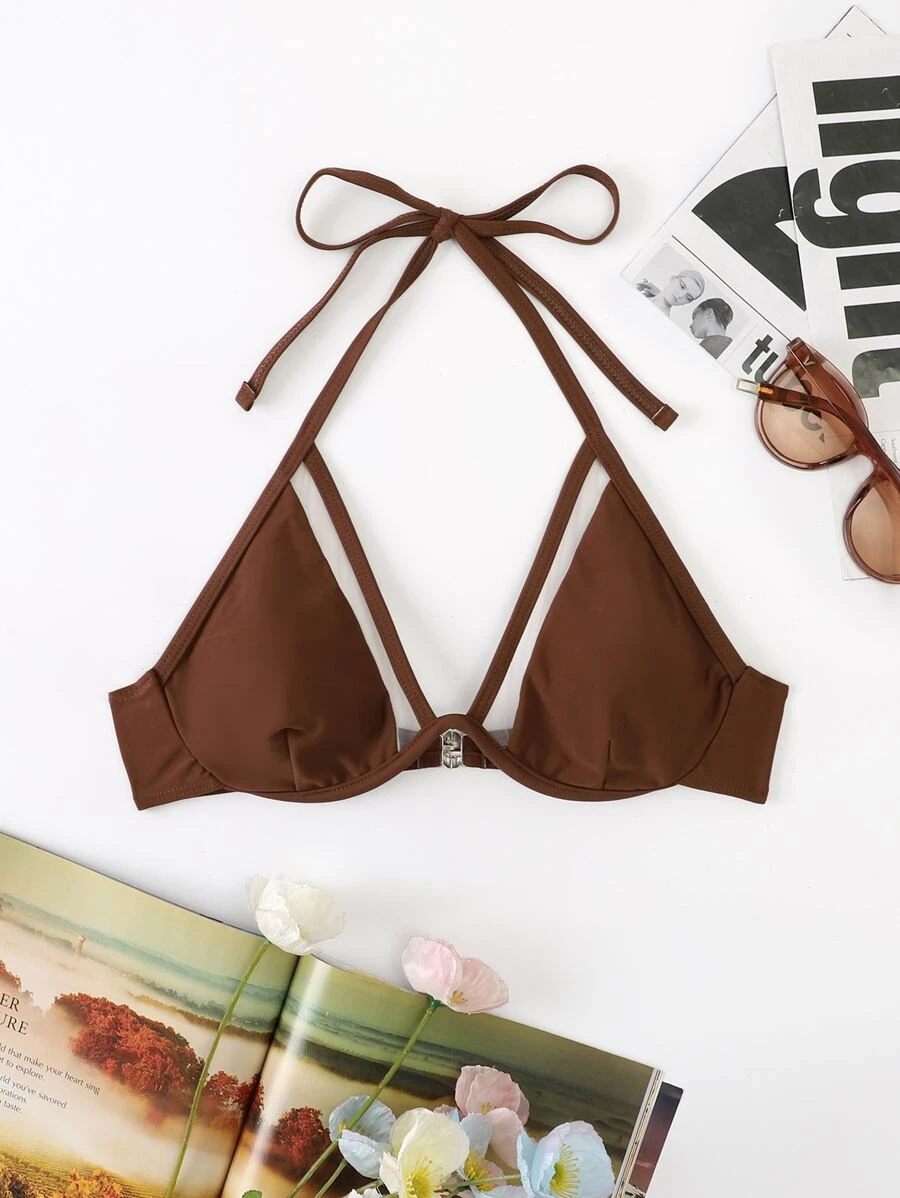 Áo bikini hở lưng có gọng chắc chắn, dành cho kỳ nghỉ hè ở bãi biển - Cà phê nâu - Xem 1