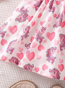 Toddler Girls Heart & Unicorn Print Ruffle Trim Pinafore Dress - White - View 4