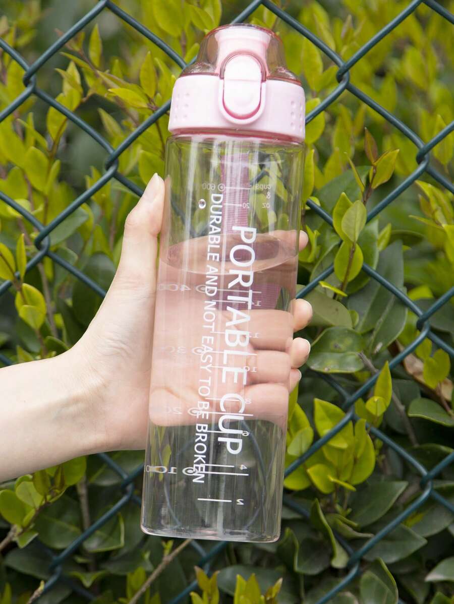 1pc Plastic Water Bottle, Modern Portable Letter Graphic Water Bottle