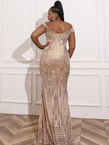seomiscky Plus Off Shoulder Sequin Formal Dress