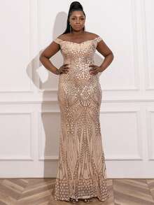 seomiscky Plus Off Shoulder Sequin Formal Dress
