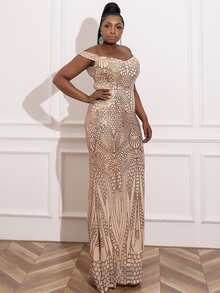 seomiscky Plus Off Shoulder Sequin Formal Dress