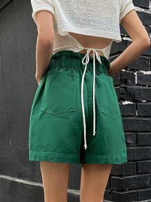 DAZY 紙袋腰帶雙口袋短褲 - 軍綠色 - 查看 2