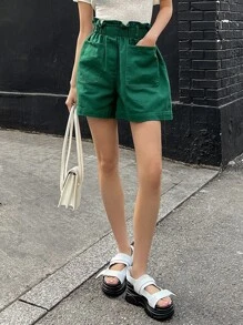 DAZY 紙袋腰帶雙口袋短褲 - 軍綠色 - 查看 4