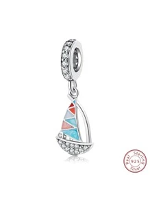 1入組時尚方晶鋯石帆船銀DIY吊墜適用於女士DIY首飾製作 - 銀色 - 查看 1