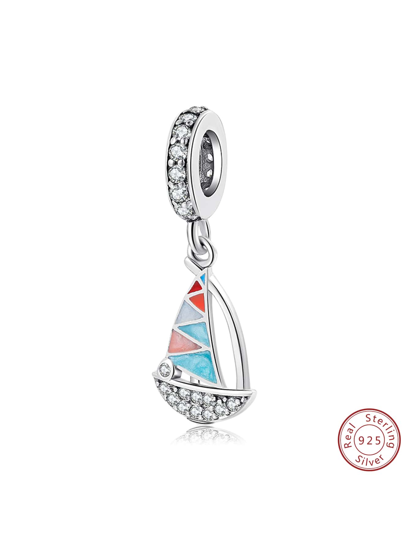 1入組時尚方晶鋯石帆船銀DIY吊墜適用於女士DIY首飾製作 - 銀色 - 查看 1