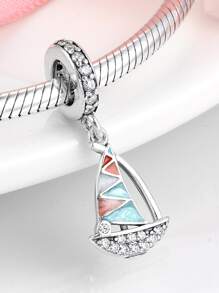 1入組時尚方晶鋯石帆船銀DIY吊墜適用於女士DIY首飾製作 - 銀色 - 查看 2