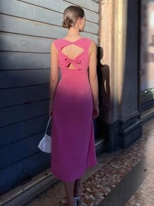 SHEIN 素色後背繫帶連衣裙 - 粉色 - 查看 1