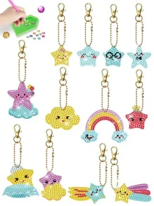 12pcs/set PMMA DIY Diamond Key Chain, Cute Cartoon Design DIY Diamond Key Chain For Home - Multicolor - View 1