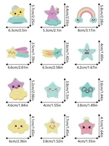 12pcs/set PMMA DIY Diamond Key Chain, Cute Cartoon Design DIY Diamond Key Chain For Home - Multicolor - View 2