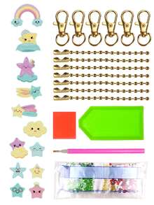 12pcs/set PMMA DIY Diamond Key Chain, Cute Cartoon Design DIY Diamond Key Chain For Home - Multicolor - View 3