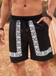 Manfinity RSRT Men Contrast Trim Kimono & Shorts - Black - View 5