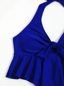 SHEIN 花卉印花荷叶边下摆吊带比基尼夏季海滩 - 藍色 - 查看 4