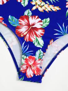SHEIN 花卉印花荷叶边下摆吊带比基尼夏季海滩 - 藍色 - 查看 6