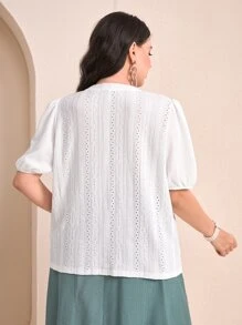 Modelyn Plus Eyelet Embroidery Puff Sleeve Tee - White - View 4