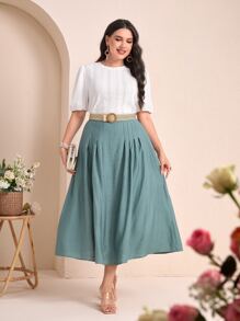 Modelyn Plus Eyelet Embroidery Puff Sleeve Tee - White - View 1