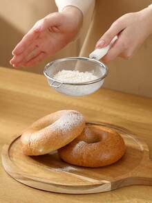 FaSoLa 1pc Stainless Steel Sifter, Modern Long Handle Flour Sieve For Kitchen - White - View 1