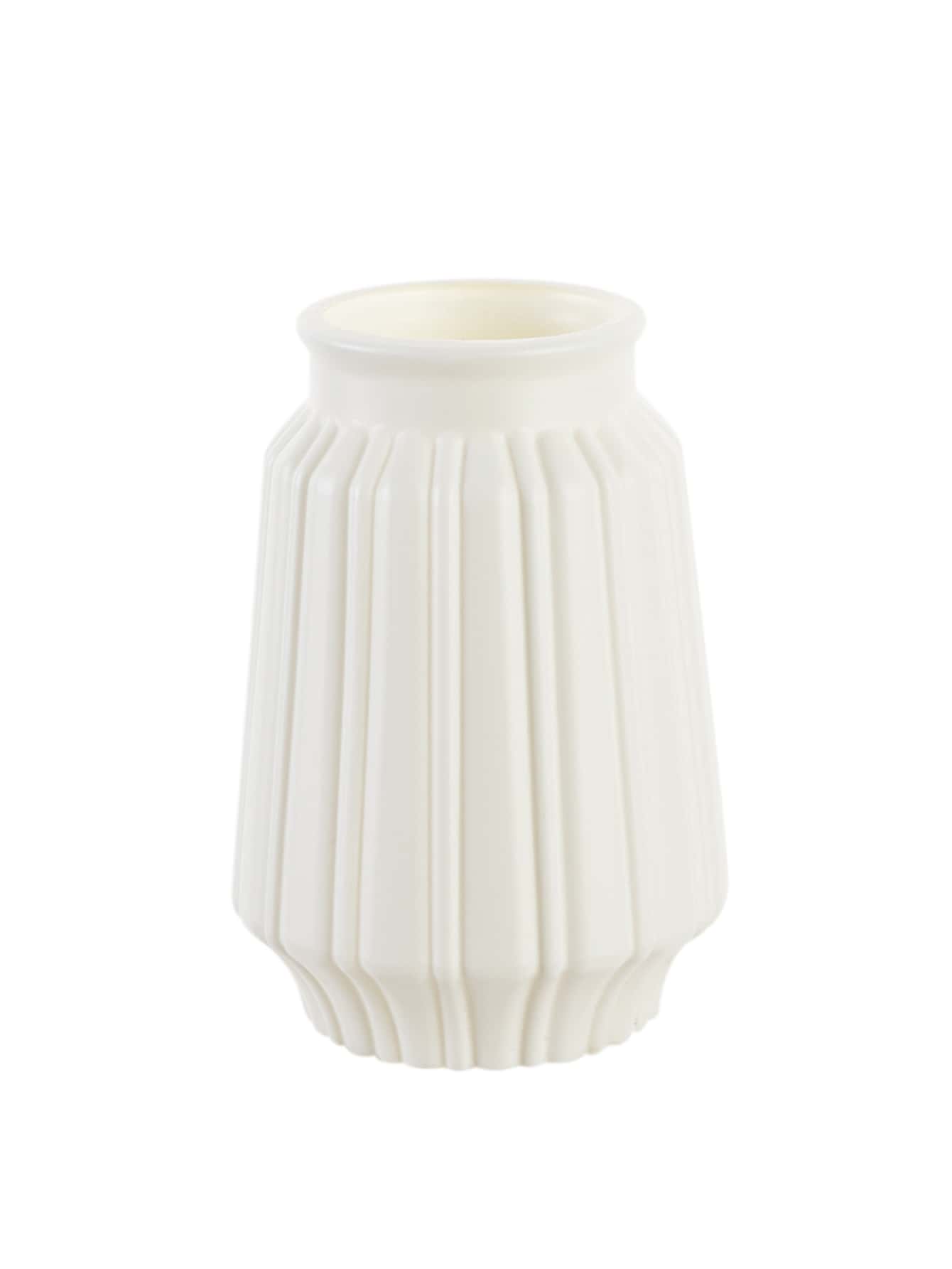 1 pieza Jarrón de flores de plástico, jarrón de unicolor minimalista para decoración del hogar, decoración de habitación, jarrón de vidrio - Blanco - Añade 1