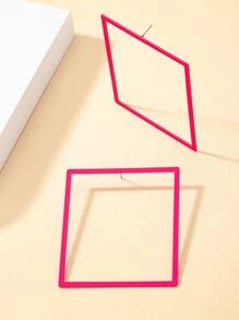 Bông tai hình vuông - Màu Hồng Tươi - Xem 3