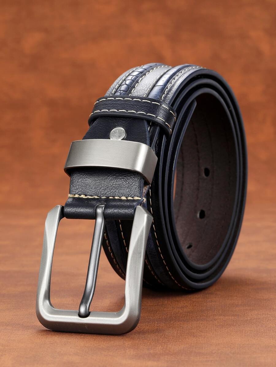 Thắt lưng nam khóa vuông thời trang 1 cái - Màu xanh hải quân - Xem 1