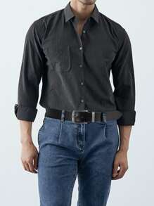 Men Square Buckle Belt - Black - View 3