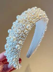 1buc Femei Faux Pearl Decor Bentita elegantă pentru decorarea părului - alb - Vizualizare 2