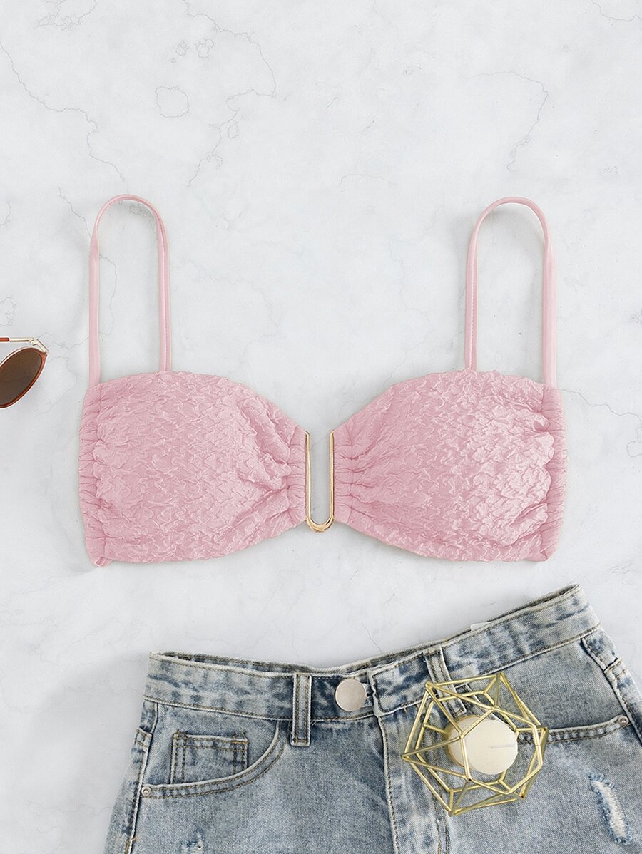 Top bikini unicolor Smocked - Rosa Pálido - Ver 1