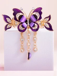 1pc Women Rhinestone & Butterfly Decor Fashion Alligator Hair Clip For Decoration Elegant Hair Claws Claw Clips Hair Clips Hair Jaw Clip Hair Clamps Hair Clutch Hair Catcher Clip, School Stuff, College