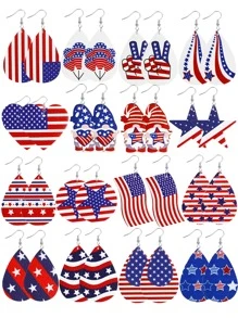 16對美式圖案耳墜 - 彩色 - 查看 1