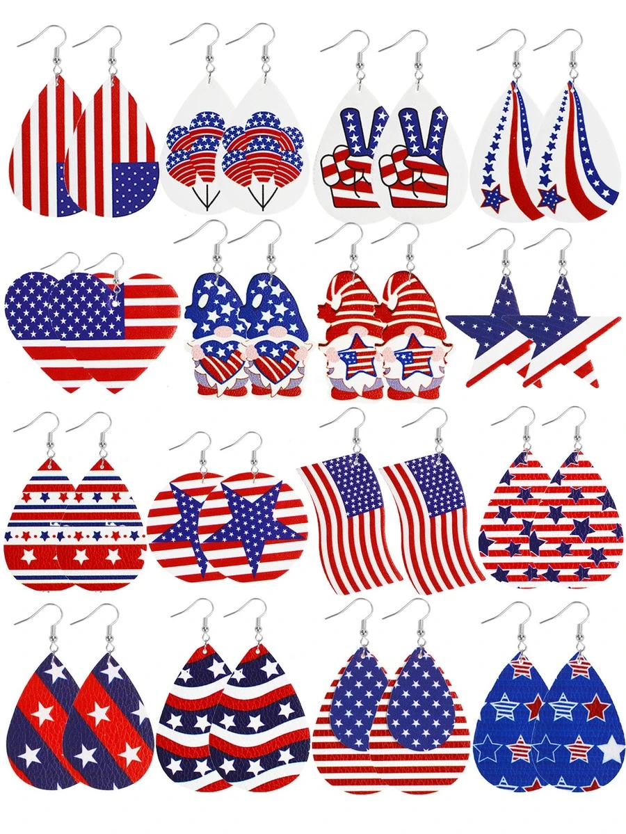 16對美式圖案耳墜 - 彩色 - 查看 1