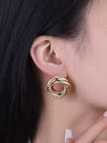1pair Fashion Distorted Layered Stud Earrings For Women For Daily Decoration - Yellow Gold - View 1