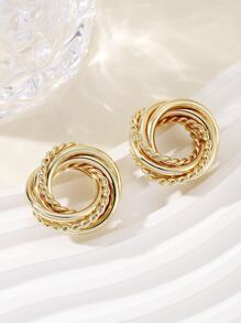 1pair Fashion Distorted Layered Stud Earrings For Women For Daily Decoration - Yellow Gold - View 2