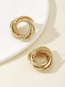 1pair Fashion Distorted Layered Stud Earrings For Women For Daily Decoration - Yellow Gold - View 3