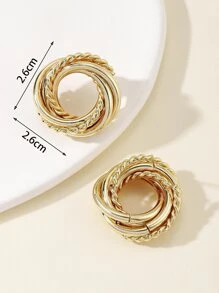 1pair Fashion Distorted Layered Stud Earrings For Women For Daily Decoration - Yellow Gold - View 4
