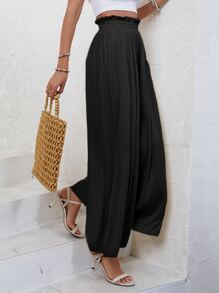 SHEIN Frenchy Quần nữ Quần paper-bag màu trơn Giải trí - màu đen - Xem 1