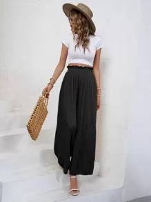 SHEIN Frenchy Quần nữ Quần paper-bag màu trơn Giải trí - màu đen - Xem 3