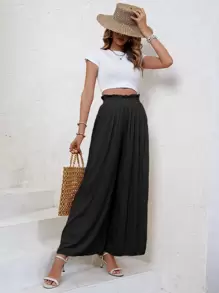 SHEIN Frenchy Quần nữ Quần paper-bag màu trơn Giải trí - màu đen - Xem 4