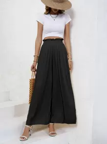 SHEIN Frenchy Quần nữ Quần paper-bag màu trơn Giải trí - màu đen - Xem 7