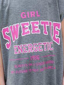 SHEIN Girls Letter Graphic Split Hem Dress - Grey - View 6