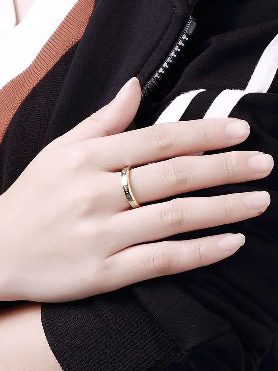 Two Tone Letter Detail Ring | SHEIN USA
