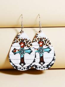 1 đôi Bông tai giọt nước trang trí da báo & thánh giá - Nhiều màu - Xem 1