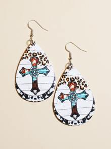 1 đôi Bông tai giọt nước trang trí da báo & thánh giá - Nhiều màu - Xem 2